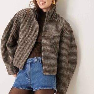 ASOS DESIGN funnel neck formal bomber jacket in check